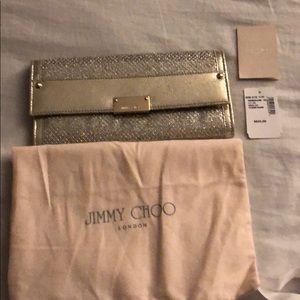 NWT Jimmy Choo silver gold metallic Reece clutch